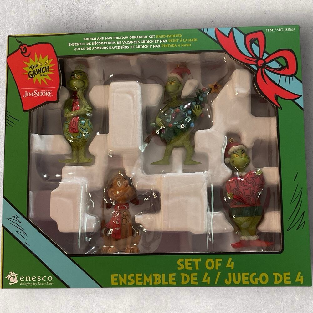Jim Shore Dr. Seuss Grinch and Max Holiday Christmas Ornament Set of 4